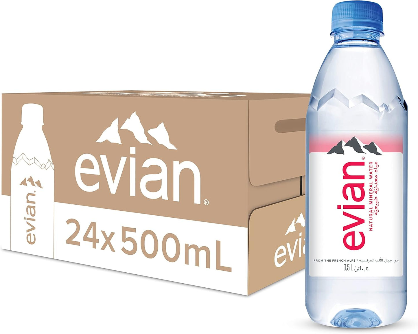 evian Mineral Water, Naturally Filtered Drinking Water, 500ml Bottled Water Crafted by Nature, 24 x 500ml